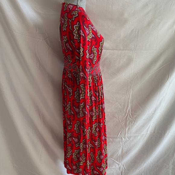 Boden Thea Red Paisley Long Sleeve Midi Dress - Picture 3 of 9
